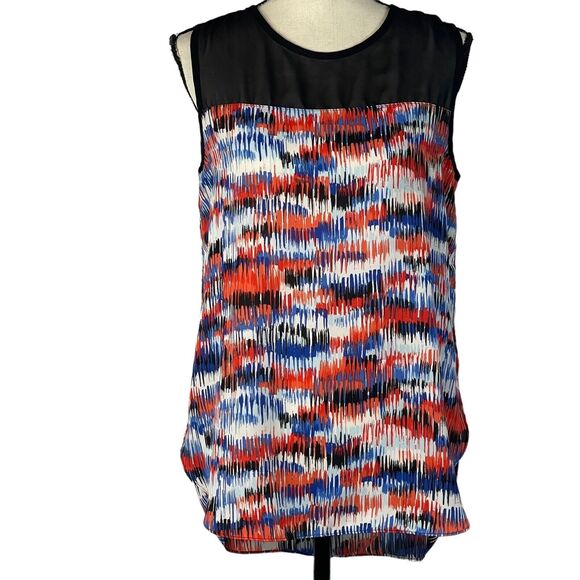 Vince Camuto Small Top Sleeveless Abstract Semi-Sheer Hi-Low Hem Keyhole Slits - Picture 1 of 9